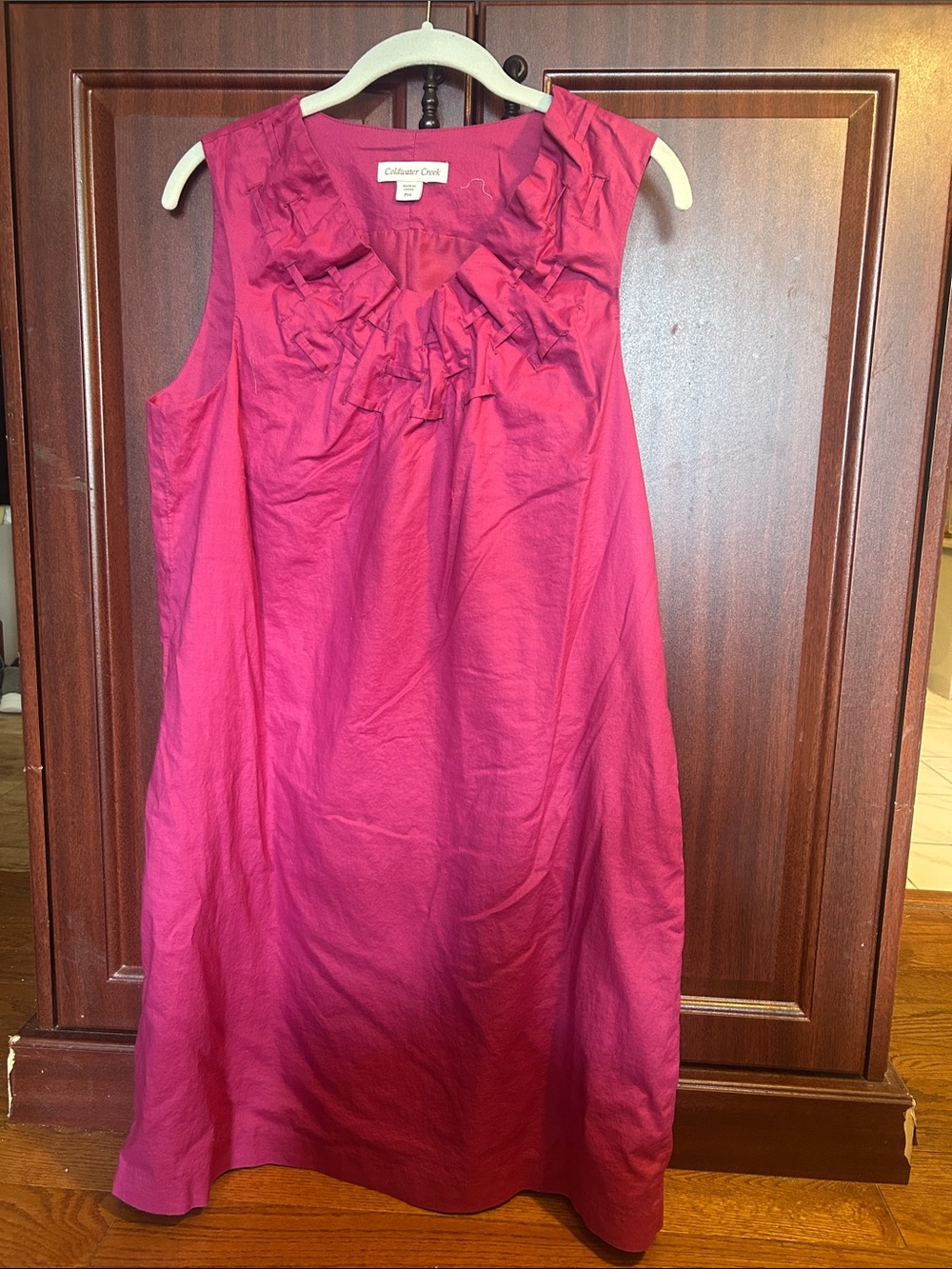 Coldwater Creek Fuchsia Ruffle Neck Sleeveless Dress